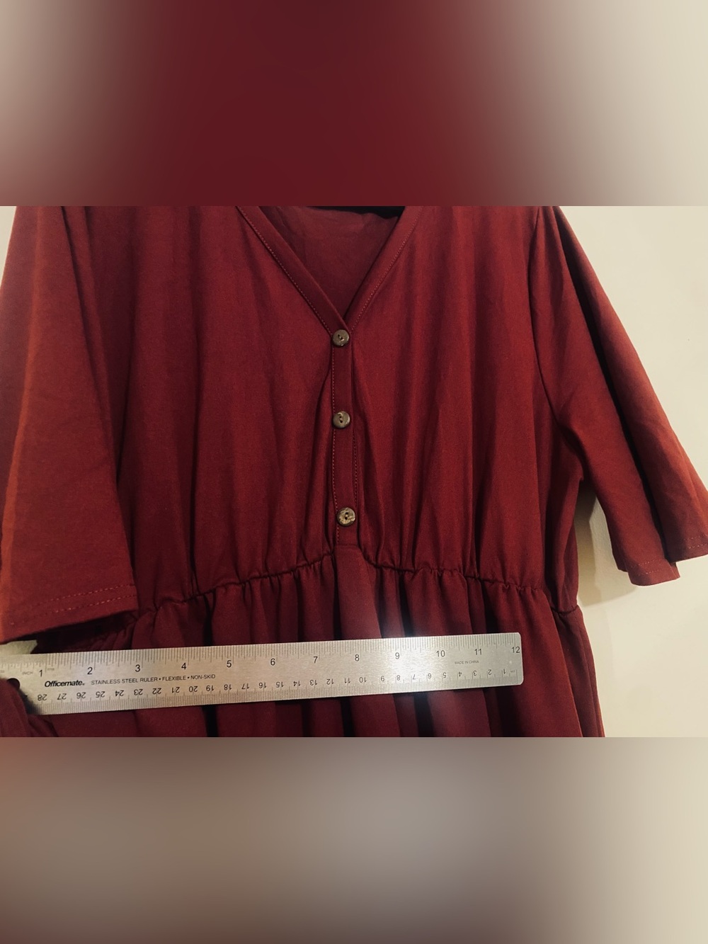 2XL Maxi Dress Burgundy V-Neck Button Front - Picture 10 of 16